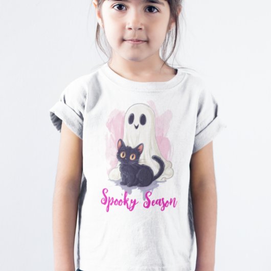 かわいい黒猫 ピンクの怖い季節 Tシャツ