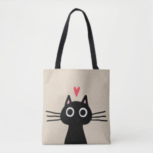 かわいい黒猫 子猫とバレンタインハート トートバッグ