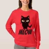 かわいい黒猫Tシャツ、ニャー、ユーモア Tシャツ (正面)