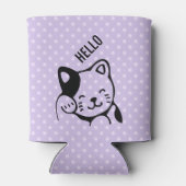かわいい黒白の子猫が手を振って挨拶 缶クーラー (裏面)