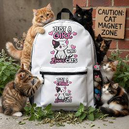 かわいい黒白の子猫とピンクのハート プリントバックパック