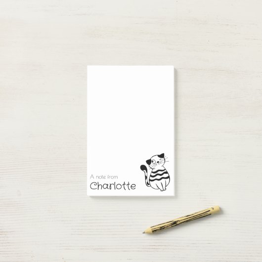 かわいい黒白の漫画猫の名前 ポストイット (デスク上)