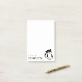 かわいい黒白の漫画猫の名前 ポストイット (デスク上)