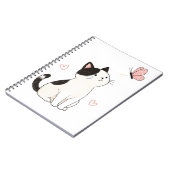かわいい黒白の猫とピンクの蝶々 ノートブック (左側)
