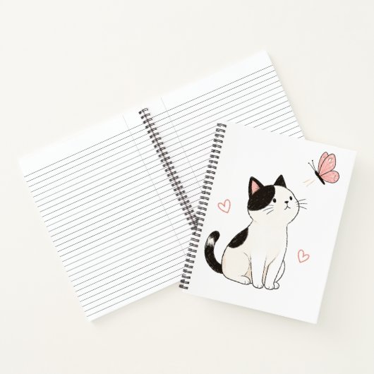 かわいい黒白の猫とピンクの蝶々 ノートブック (内部)