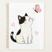 かわいい黒白の猫とピンクの蝶々 プランナー手帳 (正面)