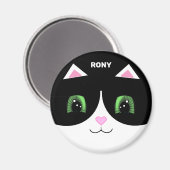 かわいい黒白タキシード猫幸せな顔 マグネット (正面/裏面)