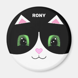 かわいい黒白タキシード猫幸せな顔 マグネット