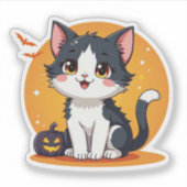 かわいい黒白子猫 - ハロウィンチビ シール (正面)