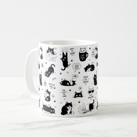 かわいい黒白柄の猫好きマグカップ コーヒーマグカップ (正面左)