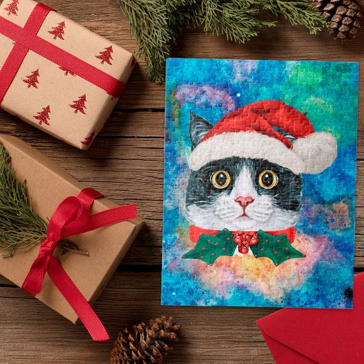 かわいい黒白猫のホリデークリスマスギフト ジグソーパズル