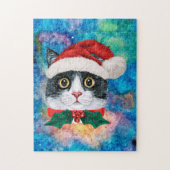 かわいい黒白猫のホリデークリスマスギフト ジグソーパズル (縦)