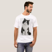 かわいい黒白猫Tシャツ | もふもふ猫好きテ Tシャツ (正面フル)