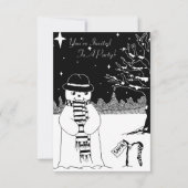 かわいい黒白雪だるまのイラスト　クリスマス 招待状 (正面)