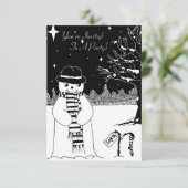 かわいい黒白雪だるまのイラスト　クリスマス 招待状 (スタンド正面)