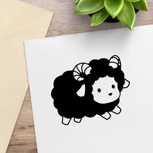 かわいい黒羊の雄羊 ラバースタンプ