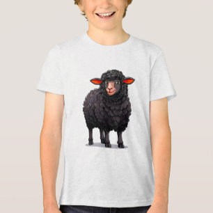 🐑🖤 かわいい黒羊キッズアニマルファンギフト ✨ トライブレンドＴシャツ