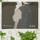 かわいい黒背景フォトキャットドッグ キッチンタオル (折り畳み)