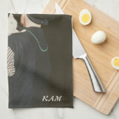 かわいい黒背景フォトキャットドッグ キッチンタオル (四つ折り)