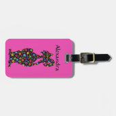 かわいい黒花猫ピンクパーソナライズされた ラゲッジタグ (正面横)