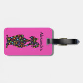 かわいい黒花猫ピンクパーソナライズされた ラゲッジタグ (裏面横)