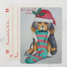 かわいい黒茶色の子犬とクリスマス・ストッキング 招待状