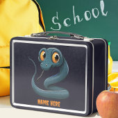 かわいい黒蛇ヘビ動物マンガグラフィック メタルランチボックス