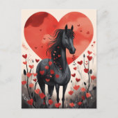 かわいい黒馬とハートバレンタインデー シーズンポストカード (正面)