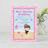 かわいい黒髪のバレリーナの女の子 誕生日 招待状 (スタンド正面)