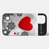 かわいい黒/白/灰色の花と大赤いハート Case-Mate iPhoneケース (裏面 (横))