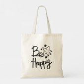 かわいい黒"Be Happy"文字トートバッグ トートバッグ (裏面)