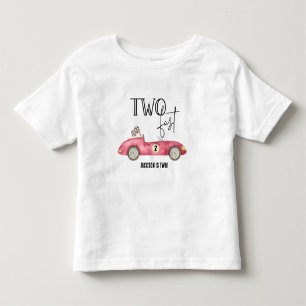 かわいい2さいの誕生日おめでとう!早く走る赤いレーシングカー! トドラーTシャツ
