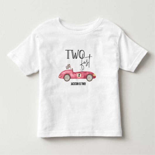 かわいい２さいの誕生日おめでとう！早く走る赤いレーシングカー！ トドラーTシャツ (正面)