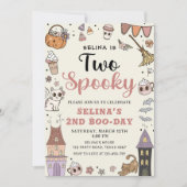 かわいい２つの怖いゴースト ハロウィン ２歳の誕生日 招待状 (正面)