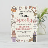 かわいい２つの怖いゴースト ハロウィン ２歳の誕生日 招待状 (スタンド正面)