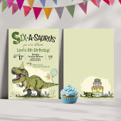 かわいいＴＲＥＸ恐竜６Ａサウルス６歳の誕生日パーティー 招待状