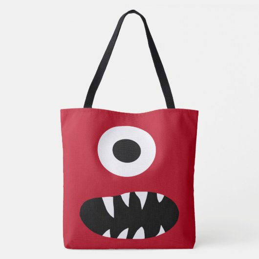 かわいい1つの注目されたモンスターの顔モンスターパターン赤 トートバッグ (裏面)