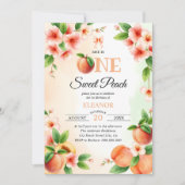 かわいい1つの甘い桃の最初の誕生日パーティー 招待状 (正面)