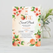 かわいい1つの甘い桃の最初の誕生日パーティー 招待状 (スタンド正面)