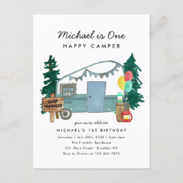 かわいい1ハッピーキャンパーツリーキャンピング1st誕生日 ポストカード