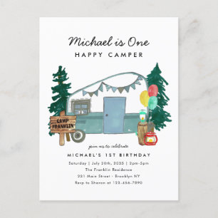 かわいい1ハッピーキャンパーツリーキャンピング1st誕生日 ポストカード