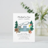 かわいい1ハッピーキャンパーツリーキャンピング1st誕生日 ポストカード (スタンド正面)