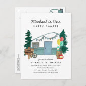 かわいい1ハッピーキャンパーツリーキャンピング1st誕生日 ポストカード (正面/裏面)