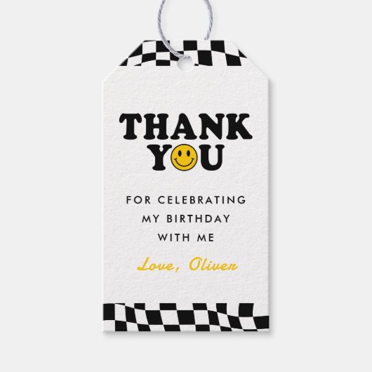 かわいい1ハッピーダードボーイ1歳の誕生日ありがとう ギフトタグ (正面)