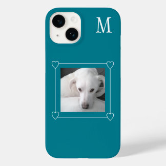 かわいい1フォトドッグ独身のイニシャルティール(緑がかった色)グリーン Case-Mate iPhone 14ケース