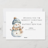 かわいい1フォトハッピーホリデー雪だるまイン帽子&スカーフ シーズンカード (裏面)