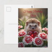 かわいい1月のハリネズミとガーネットハート ポストカード (正面/裏面)