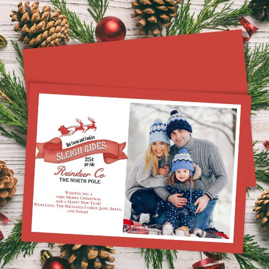 かわいい1枚の写真そりに乗るクリスマス シーズンカード