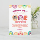 かわいい1歳の虹色の誕生日 サンキューカード (スタンド正面)