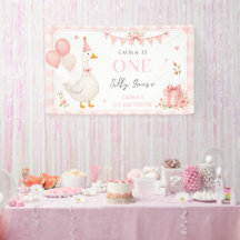 かわいい1歳の誕生日おめでとうガチョウちゃん ピンクのリボン